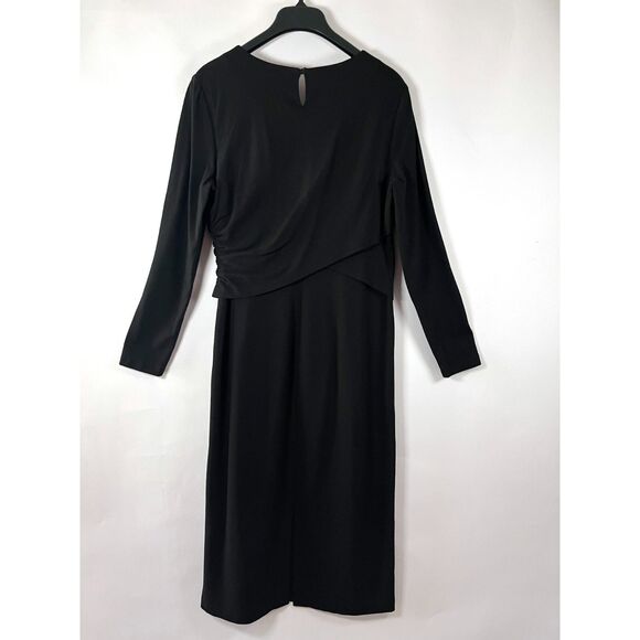 Lafayette 148 Midi Dress Black Size‎ 14 Black Ruched Classic Neutral Capsule - Picture 5 of 10